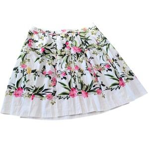 Talbots Women's Size 18 Floral Skirt White Pink Green A-Line Knee Length Lined